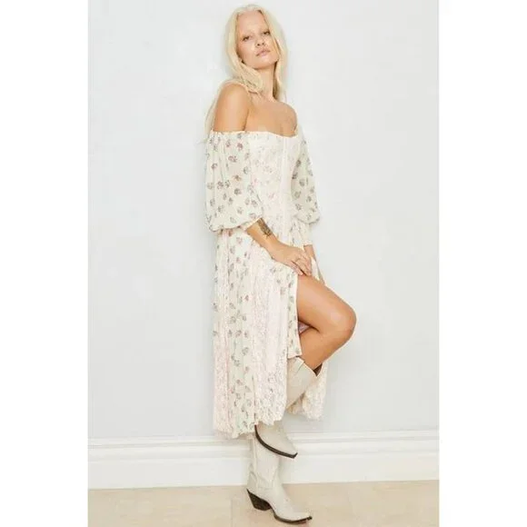 We Are HAH Maiden Memphis Corset Midi Dress in Almond Milk Cottagecore sz Large - Picture 14 of 14